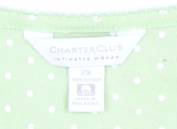 Charter Club Womens Green Polka Dot Cotton Short Sleeve Cardigan 2XL
