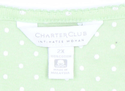 Charter Club Womens Green Polka Dot Cotton Short Sleeve Cardigan 2XL
