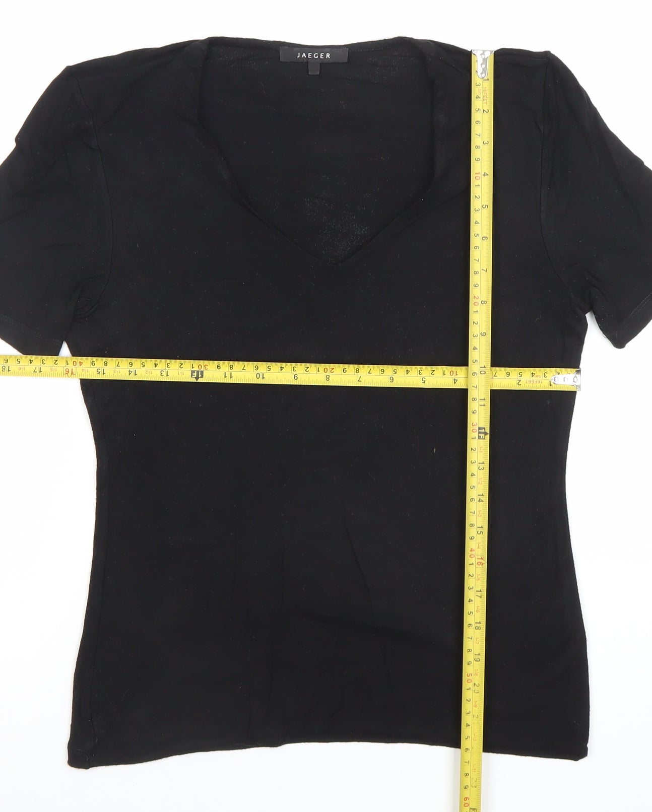 Jaeger Womens Black V-Neck Short Sleeve Cotton T-Shirt M