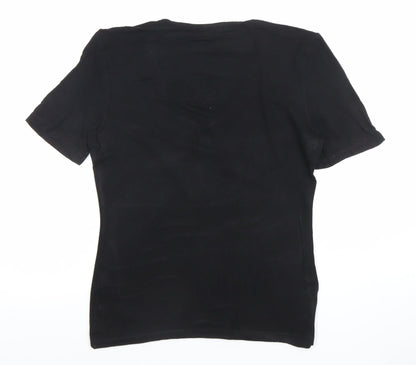 Jaeger Womens Black V-Neck Short Sleeve Cotton T-Shirt M