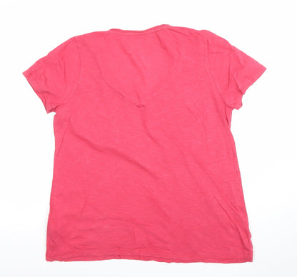 FatFace Women's Pink Organic Cotton V-Neck T-Shirt Size 8