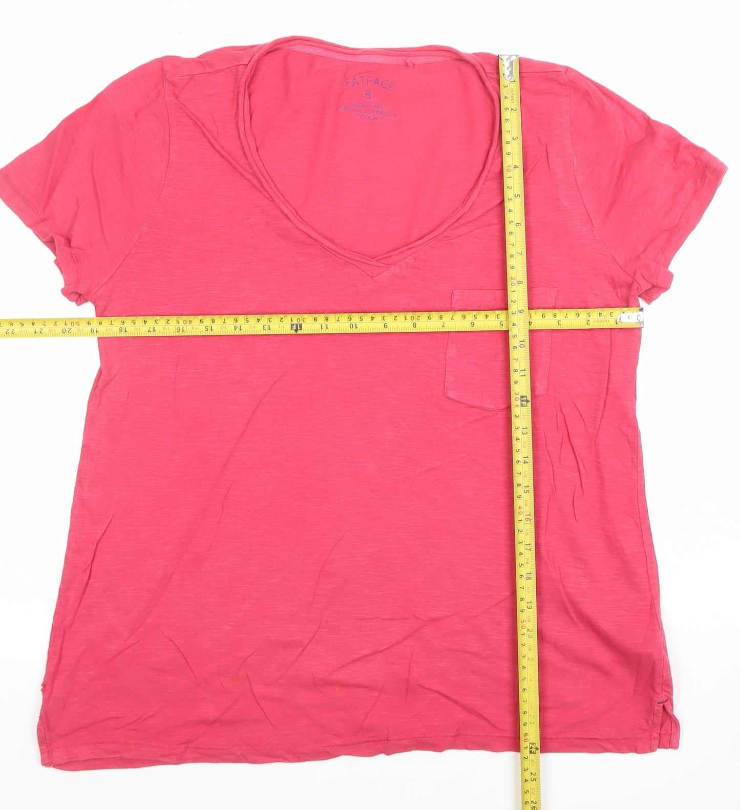 FatFace Women's Pink Organic Cotton V-Neck T-Shirt Size 8