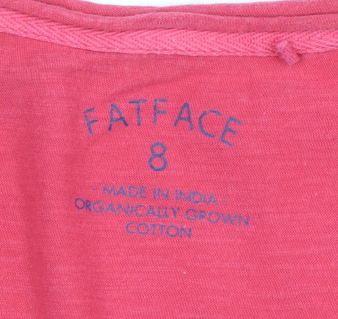 FatFace Women's Pink Organic Cotton V-Neck T-Shirt Size 8