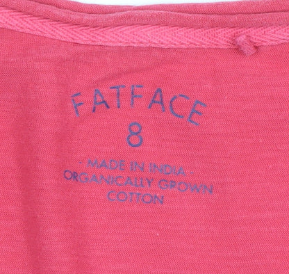 FatFace Women's Pink Organic Cotton V-Neck T-Shirt Size 8