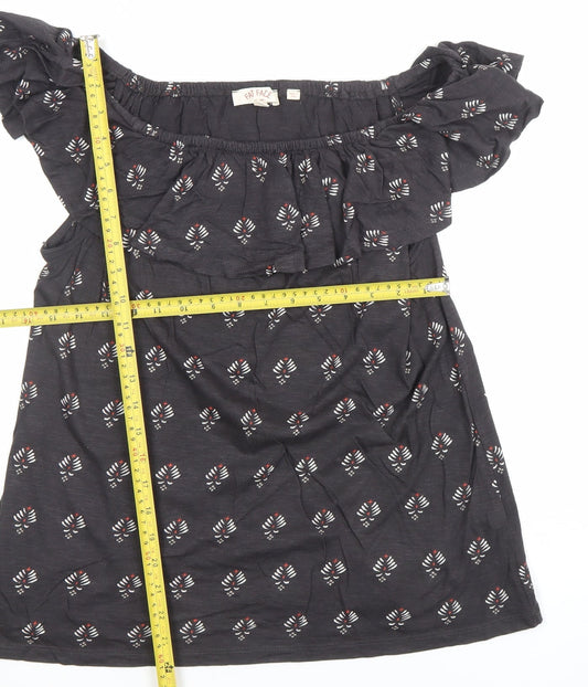 Fat Face Women’s Black Floral Off Shoulder Ruffle Tunic Blouse Size 14