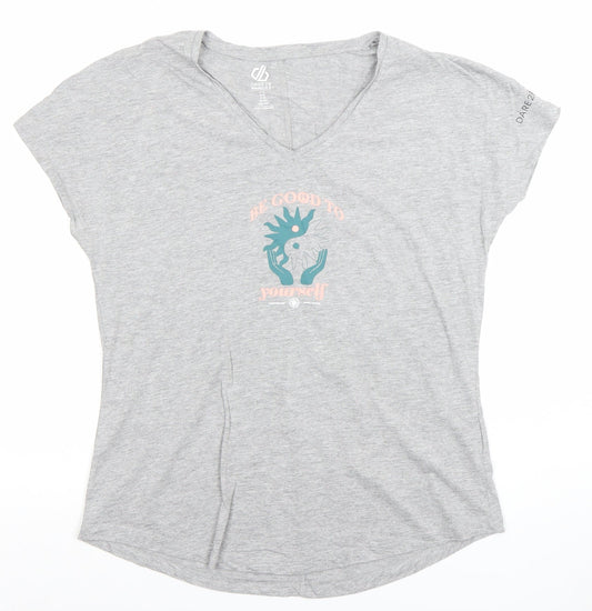 Dare 2B Women's Grey V-Neck Motivational Cotton T-Shirt Size 12
