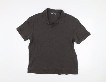 Zara Men Brown Collared Short Sleeve Cotton Knit Polo Shirt Size XL