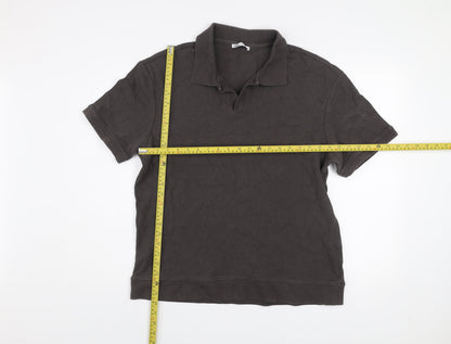 Zara Men Brown Collared Short Sleeve Cotton Knit Polo Shirt Size XL