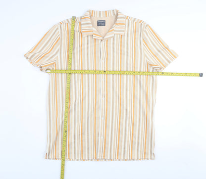 Primark Men's Beige Striped Regular Fit Short Sleeve Button-Up Shirt Size L