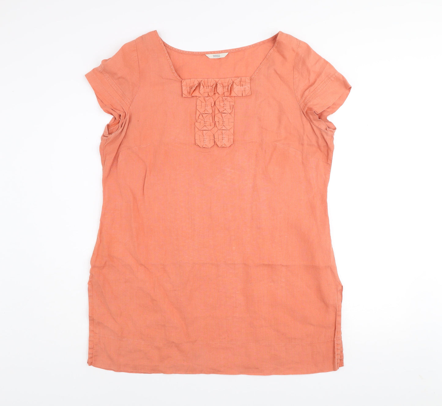 Marks and Spencer Women’s Orange Linen Shift Dress Size 18 Short Sleeve