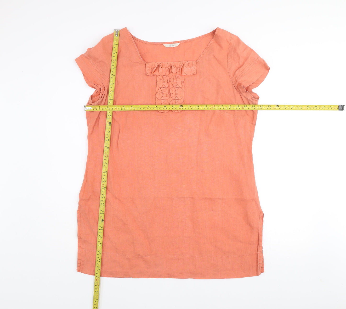 Marks and Spencer Women’s Orange Linen Shift Dress Size 18 Short Sleeve