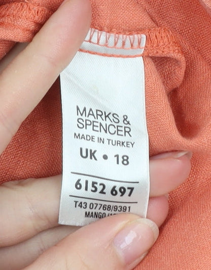 Marks and Spencer Women’s Orange Linen Shift Dress Size 18 Short Sleeve