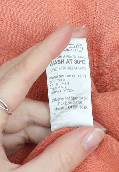 Marks and Spencer Women’s Orange Linen Shift Dress Size 18 Short Sleeve