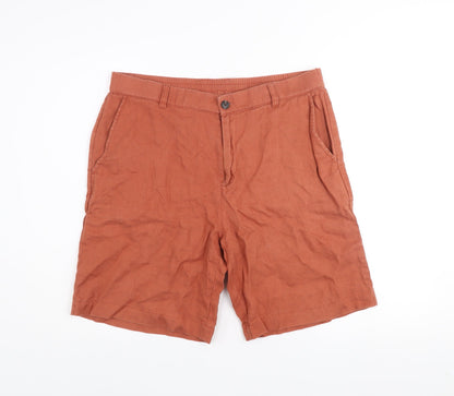 Dunnes Stores Men's Brown Linen Chino Shorts Size L 34in Waist