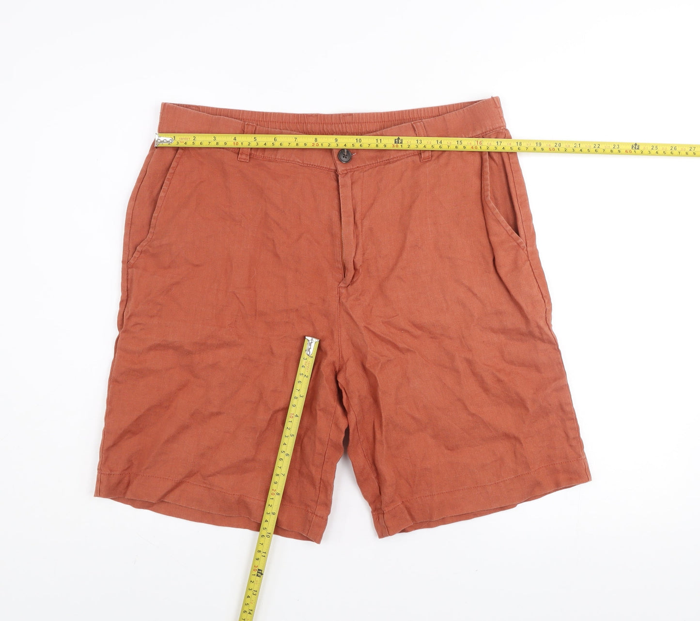 Dunnes Stores Men's Brown Linen Chino Shorts Size L 34in Waist