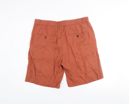 Dunnes Stores Men's Brown Linen Chino Shorts Size L 34in Waist