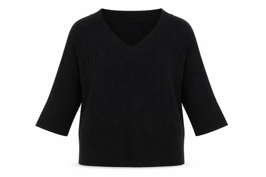 Monsoon Women’s Black V-Neck Cable-Knit Pullover Jumper Size L
