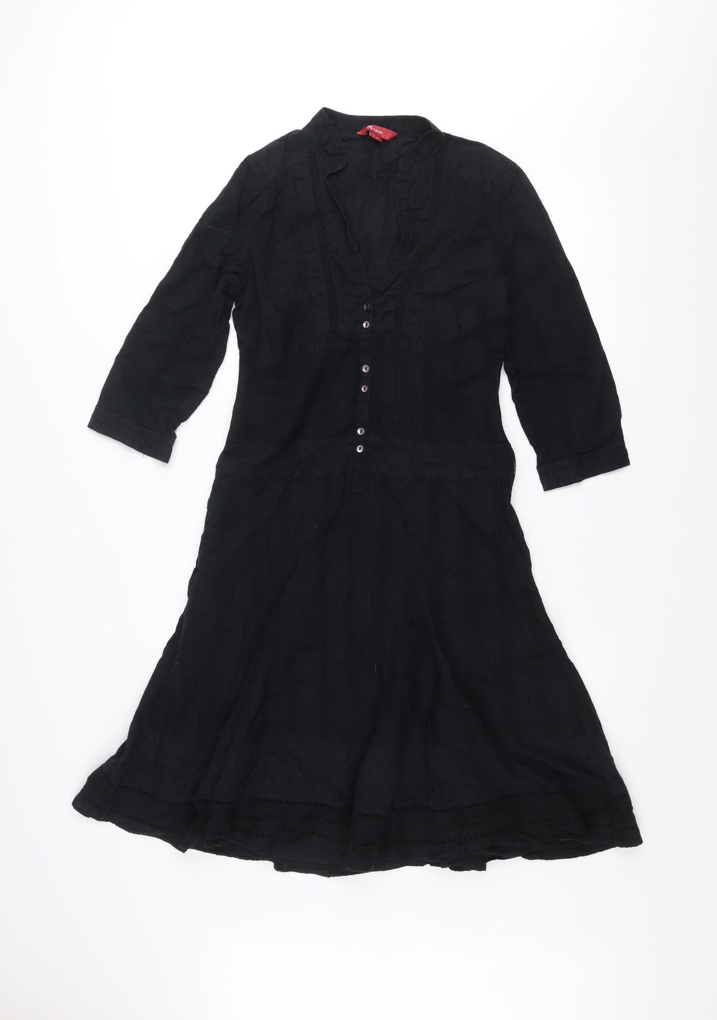 Monsoon Women Black Size 8 Fit & Flare Cotton Knee Length Dress