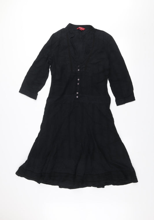 Monsoon Women Black Size 8 Fit & Flare Cotton Knee Length Dress