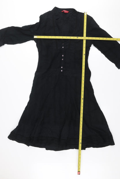 Monsoon Women Black Size 8 Fit & Flare Cotton Knee Length Dress