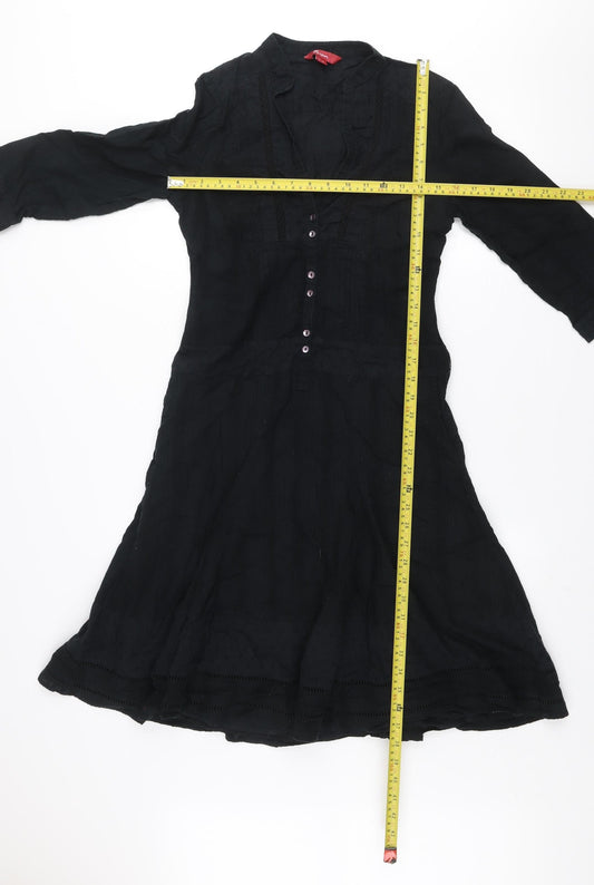 Monsoon Women Black Size 8 Fit & Flare Cotton Knee Length Dress