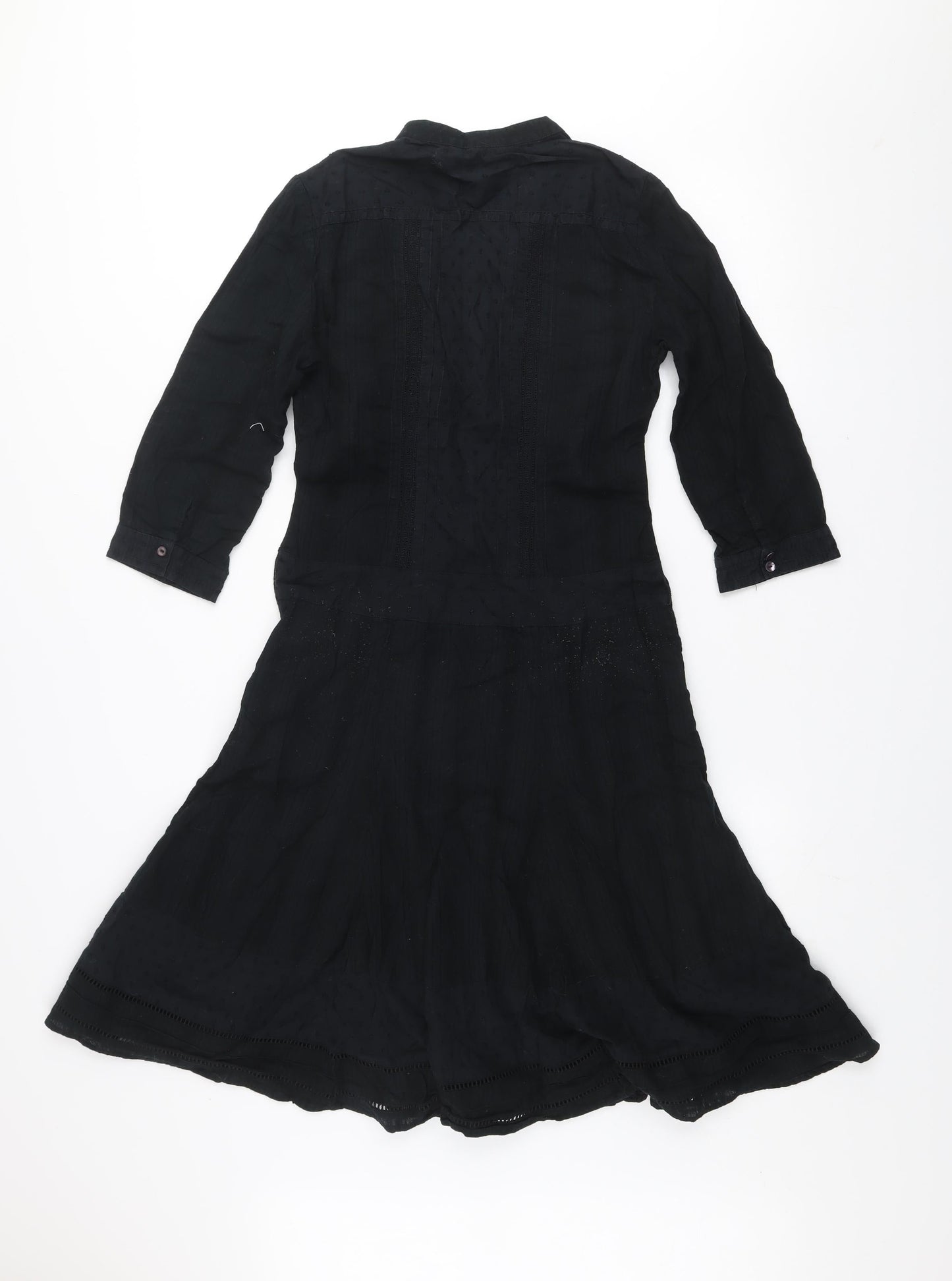 Monsoon Women Black Size 8 Fit & Flare Cotton Knee Length Dress