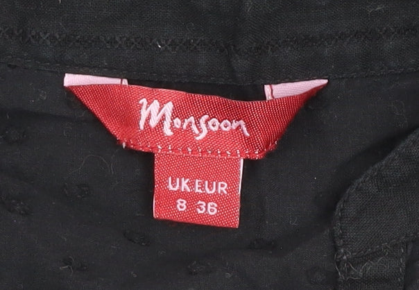 Monsoon Women Black Size 8 Fit & Flare Cotton Knee Length Dress