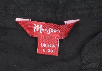 Monsoon Women Black Size 8 Fit & Flare Cotton Knee Length Dress