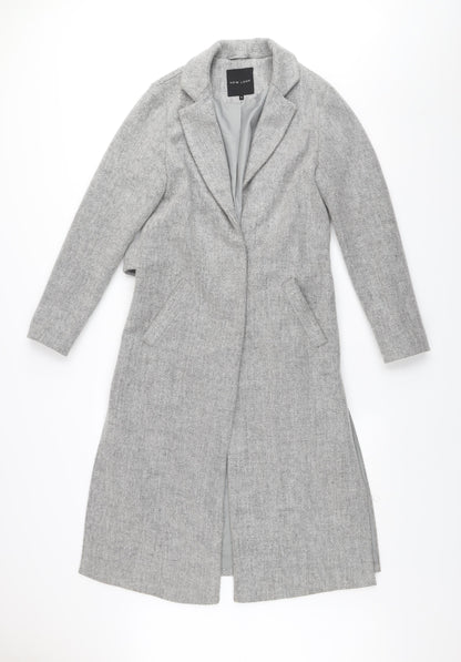 New Look Women’s Grey Long Belted Wool Blend Overcoat Size 6