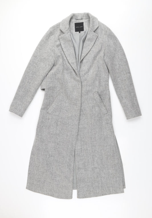 New Look Women’s Grey Long Belted Wool Blend Overcoat Size 6