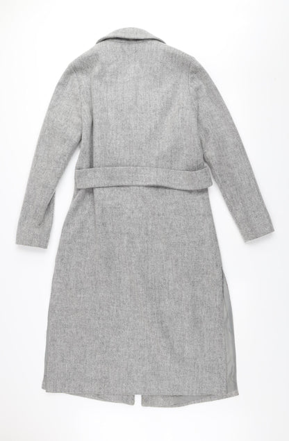 New Look Women’s Grey Long Belted Wool Blend Overcoat Size 6