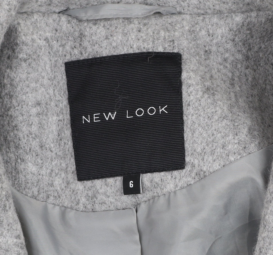New Look Women’s Grey Long Belted Wool Blend Overcoat Size 6