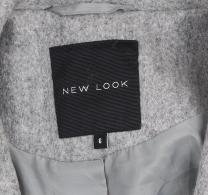 New Look Women’s Grey Long Belted Wool Blend Overcoat Size 6