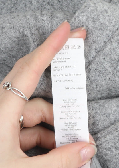 New Look Women’s Grey Long Belted Wool Blend Overcoat Size 6