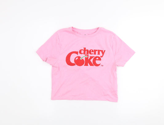 Primark Women’s Pink Cherry Coke Cropped T-Shirt Size L