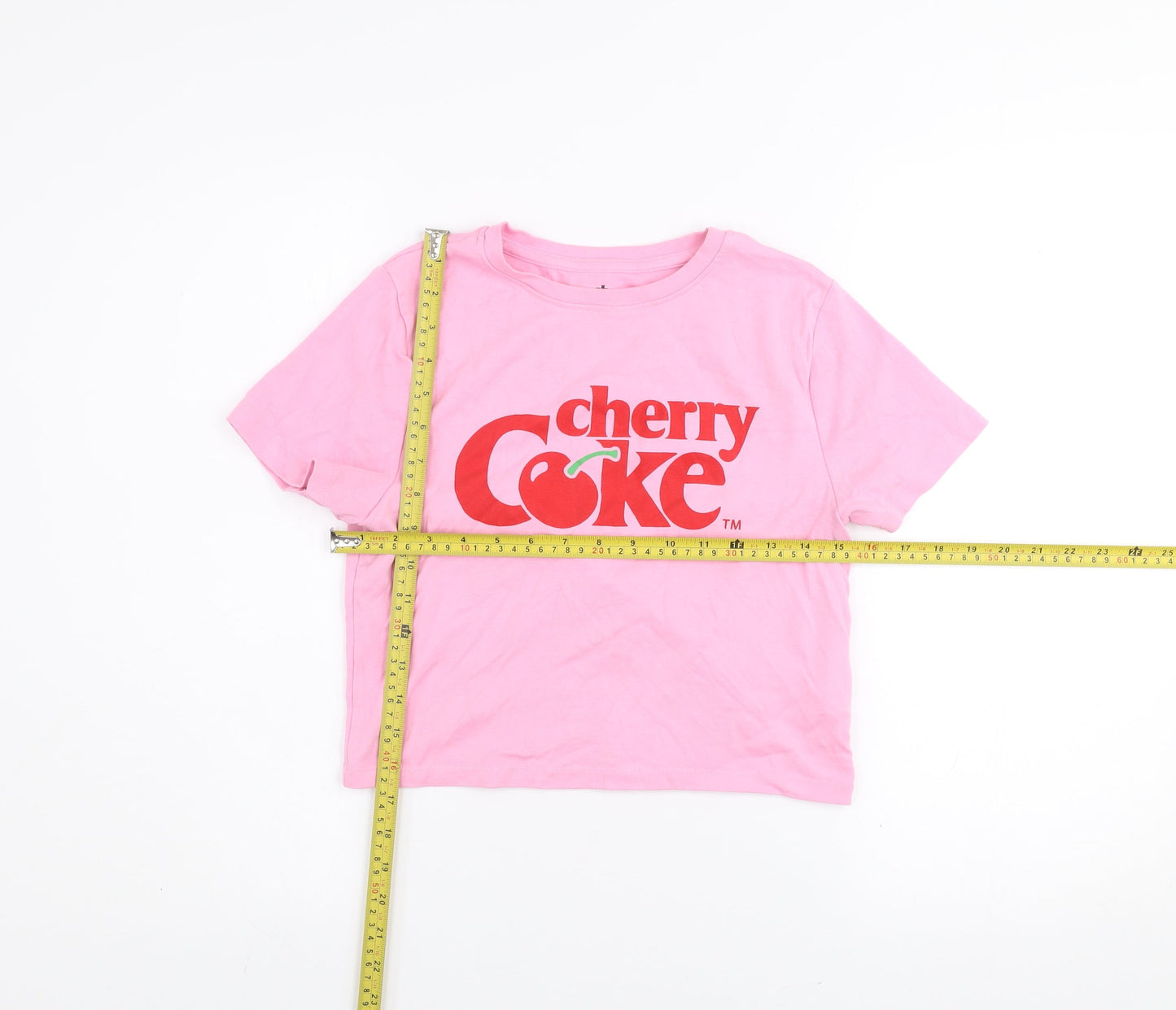 Primark Women’s Pink Cherry Coke Cropped T-Shirt Size L