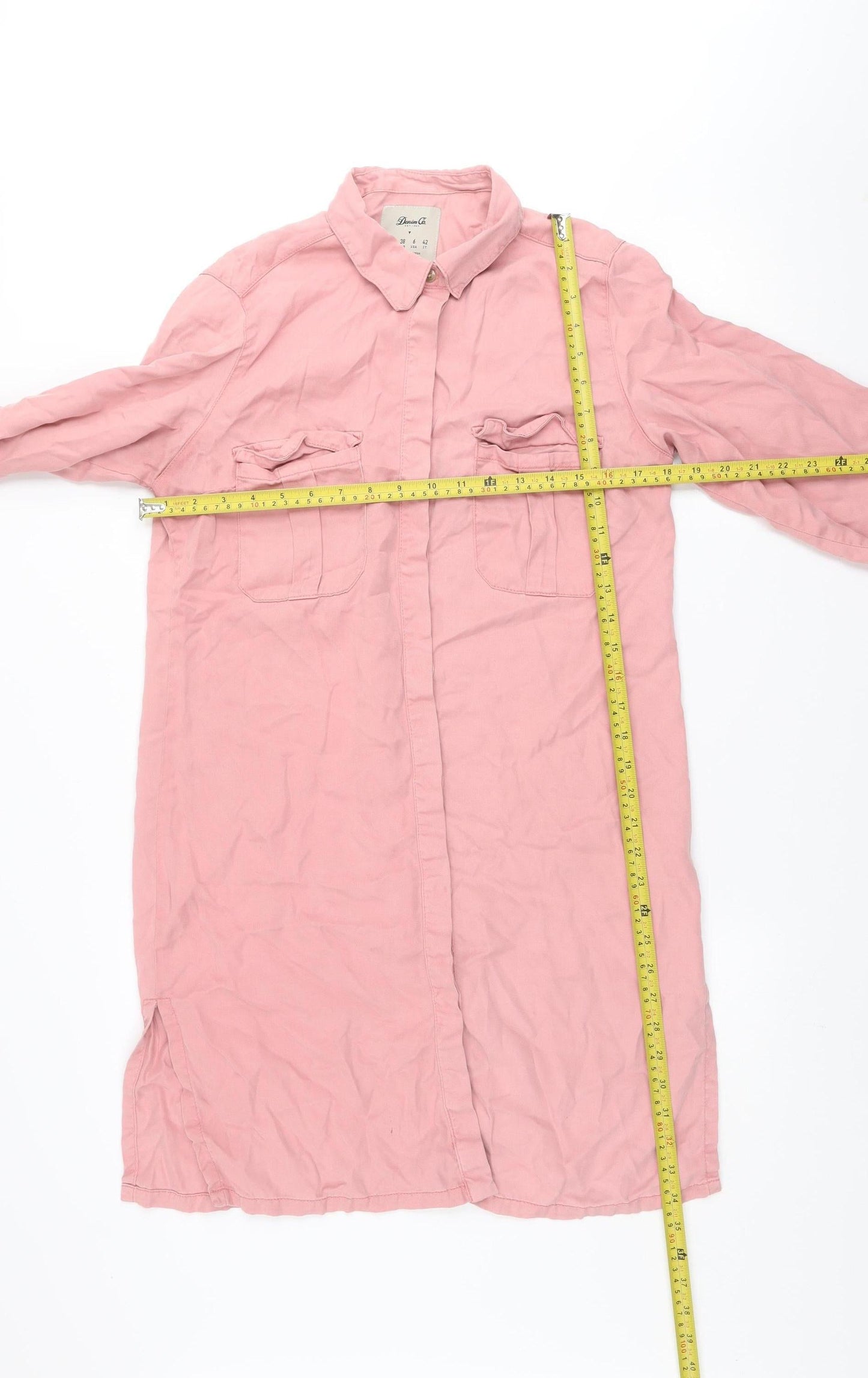 Denim Co. Women's Pink Long Sleeve Shirt Dress Size 10