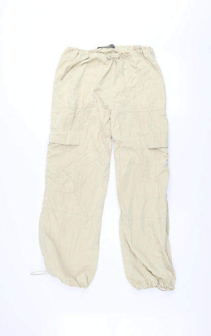 Primark Womens Beige Cargo Trousers Size 10 Elastic Waist Lightweight