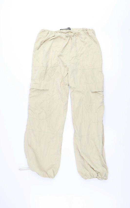 Primark Womens Beige Cargo Trousers Size 10 Elastic Waist Lightweight