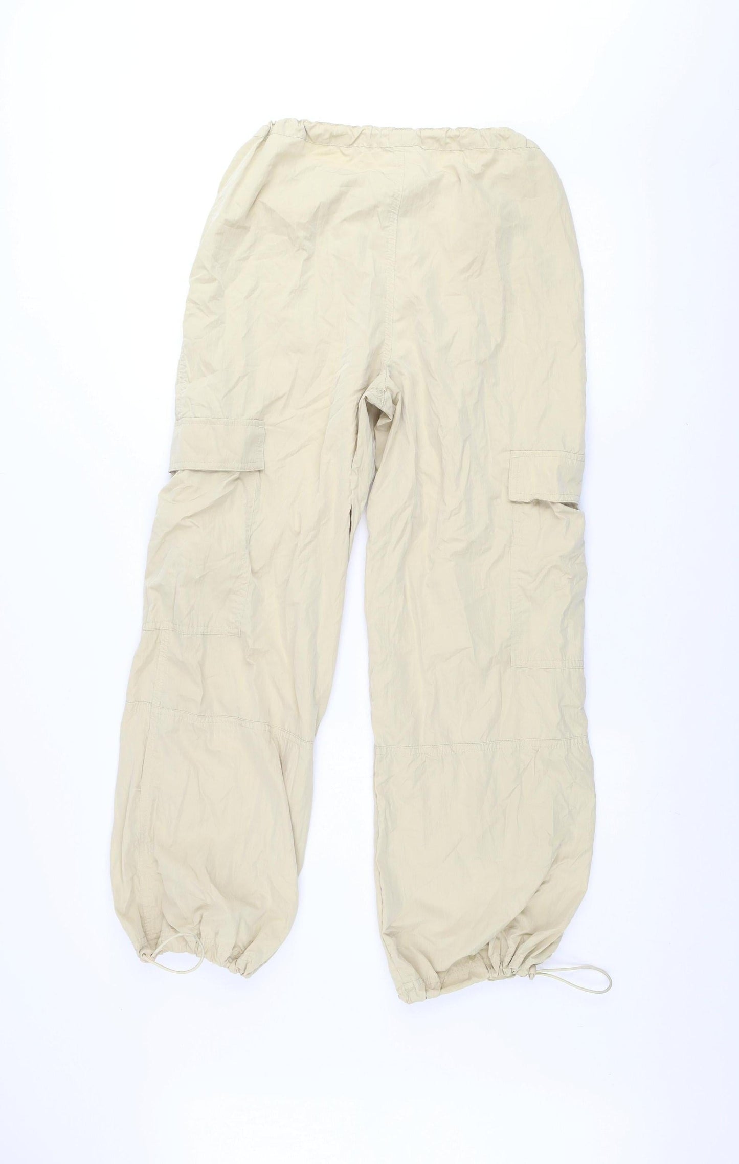 Primark Womens Beige Cargo Trousers Size 10 Elastic Waist Lightweight