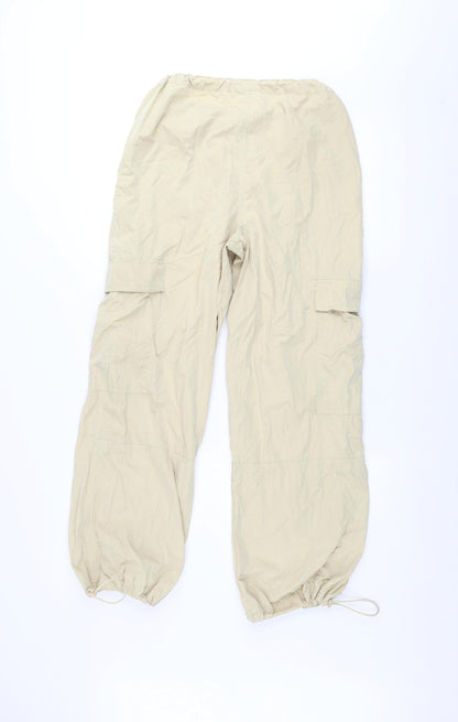 Primark Womens Beige Cargo Trousers Size 10 Elastic Waist Lightweight