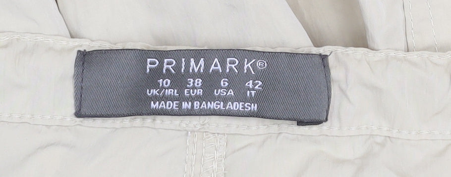 Primark Womens Beige Cargo Trousers Size 10 Elastic Waist Lightweight
