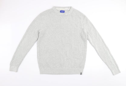 Jack & Jones Men's Grey Waffle-Knit Crew Neck Jumper Size S
