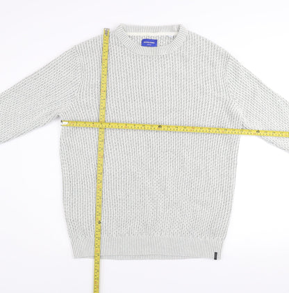 Jack & Jones Men's Grey Waffle-Knit Crew Neck Jumper Size S