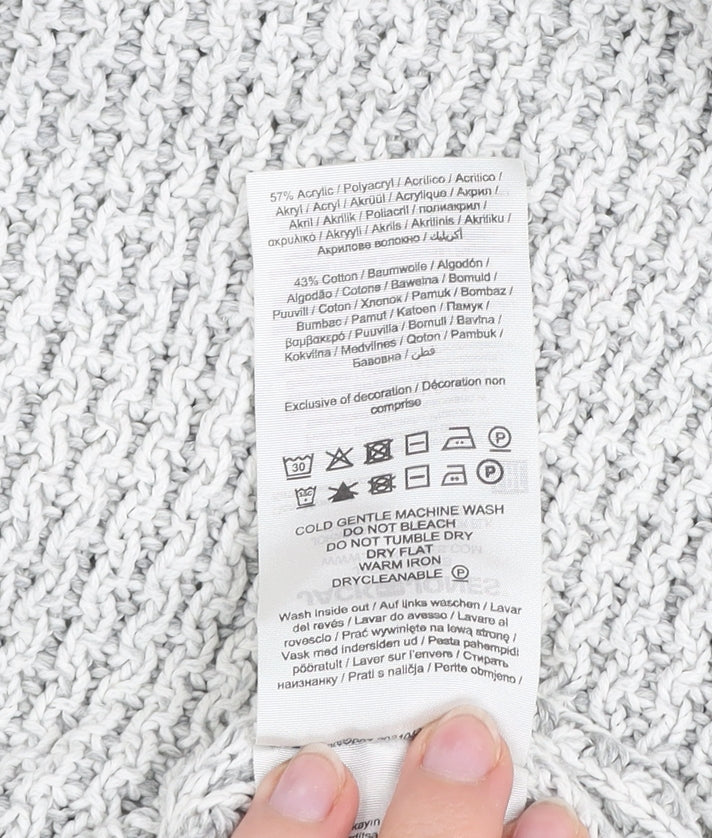 Jack & Jones Men's Grey Waffle-Knit Crew Neck Jumper Size S