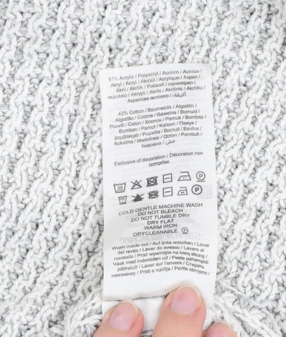 Jack & Jones Men's Grey Waffle-Knit Crew Neck Jumper Size S