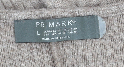 Primark Women Beige Midi Bodycon Knit Dress Size L V-Neck Long Sleeve