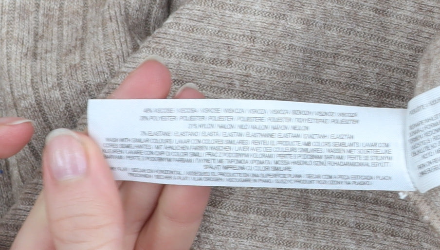 Primark Women Beige Midi Bodycon Knit Dress Size L V-Neck Long Sleeve