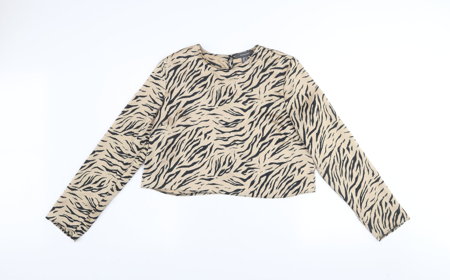 Primark Women Beige Animal Print Long Sleeve Blouse Size 14
