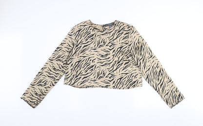 Primark Women Beige Animal Print Long Sleeve Blouse Size 14